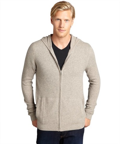 khaki cashmere zip front hooded sweatshirt, bluefly, 