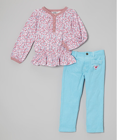 Pink Floral Peasant Top & Aqua Pants - Infant & Toddler, Zulily, 