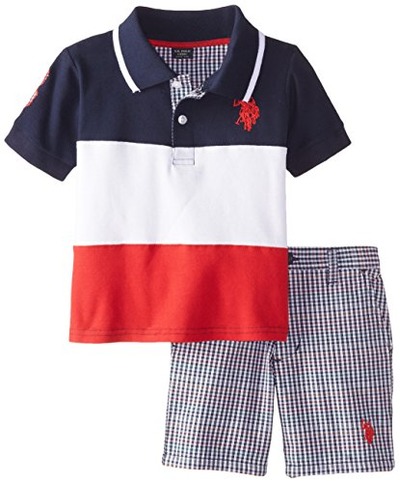 U.S. Polo Assn. Little Boys' Cut and Sew Polo with Check Short, Amazon, 