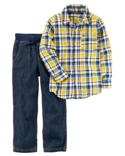 Kid Boy 2-Piece Button-Front Top & Pull-On Jean Set | Carters.com, Carters, 