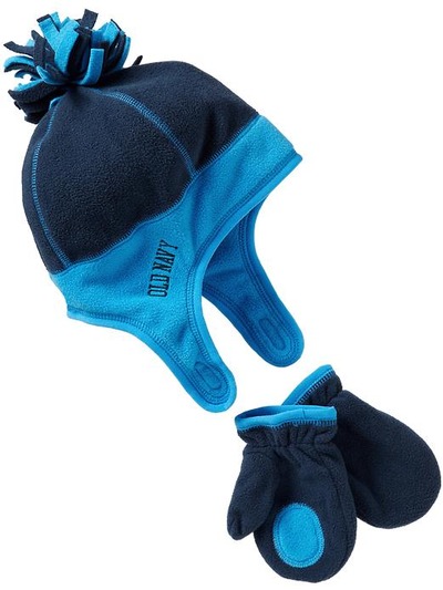 Micro Performance Fleece Chinstrap Hat & Mittens Sets for Baby, OldNavy, 