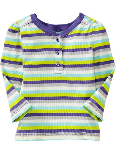 Printed Rib-Knit Ruched Henleys for Baby, OldNavy, 