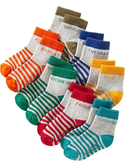 Days-of-the-Week Sock 7-Packs for Baby, OldNavy, 