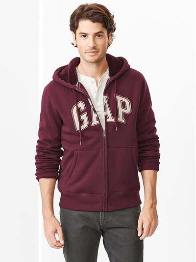 Arch logo sherpa zip hoodie, GAP, 
