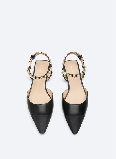 LEATHER SLINGBACK BALLERINAS WITH FAUX PEARLS, Uterque, 
