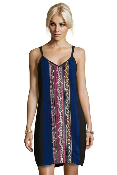 Boutique Honour Ikat Panelled Srappy Slip Dress, boohoo, 
