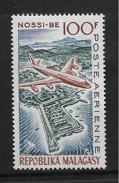 MALAGASY REPUBLIC, C70, MINT HINGED, PLANE IN FLIGHT, HipStamp, 