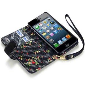 iPhone 5 Premium Faux Leather Wallet Case with Floral Interior (Black), Amazon, США
