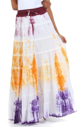 Sakkas Raw Edge Tie Dye Gypsy Boho Peasant Long Cotton Skirt, Amazon, США