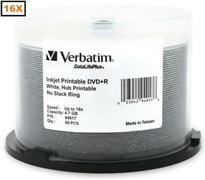 100-Pak VERBATIM 16X White Inkjet Hub 4.7GB DVD+R's! Verbatim 94917, 2 x 50-Pak, Ebay, США